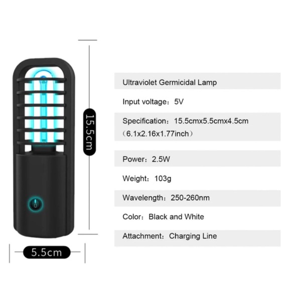 SKONYON High Efficiency Ultraviolet Portable UV Sterilization Lamp, UVC-86, Blk - Picture 5 of 6